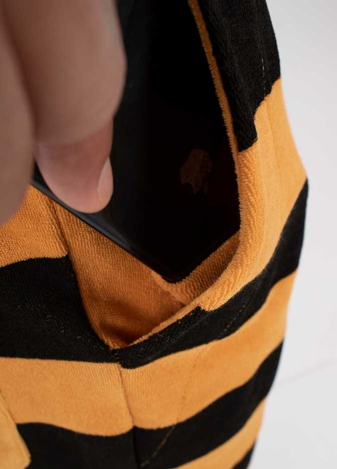 GOLDEN NUGGET TOWEL SHORTS ST closeup - phone pocket - men's shorts with hidden pocket for smartphones
